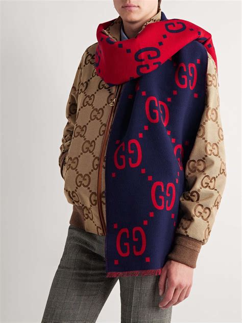 gucci logo small jacquard wool & silk-blend scarf|gucci life jacket.